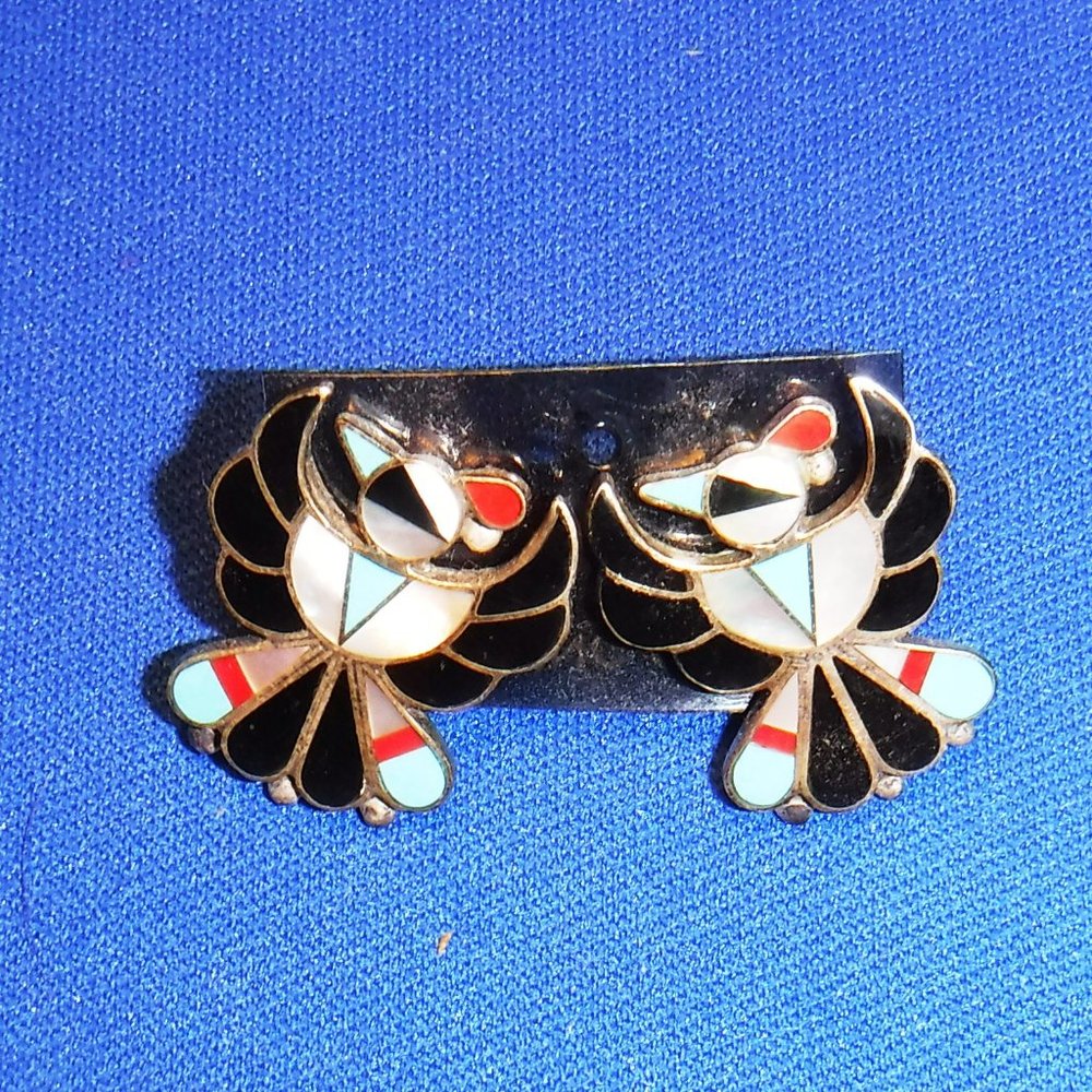 Post Earrings, Hopi, Inlay, Gemstones
